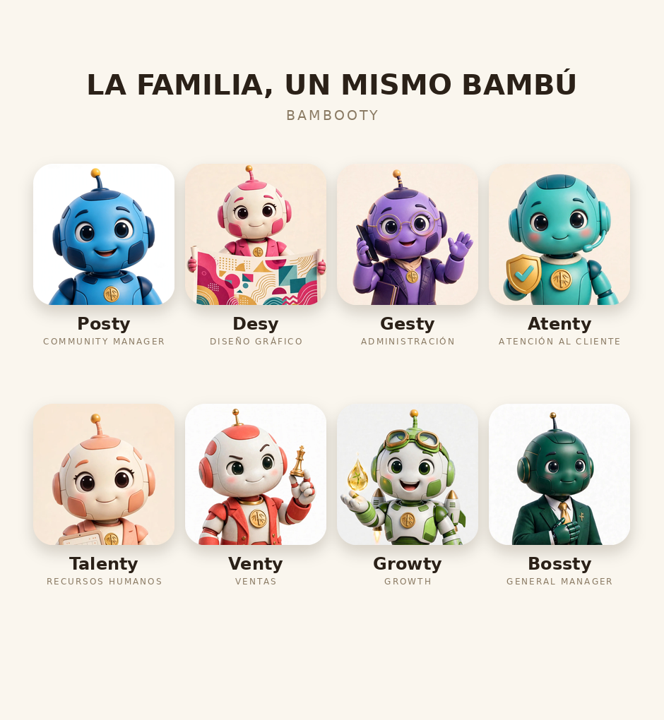 La familia Bambooty: los ocho agentes, cada uno en su puesto